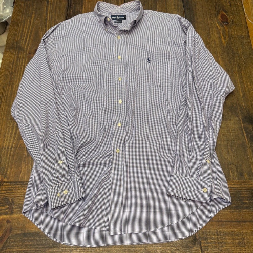 Polo Ralph Lauren Yarmouth Mens 17 36/3y Purple Gingham Cotton‎ Button Down VTG